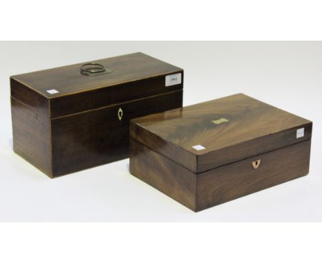 A George III mahogany tea caddy with boxwood stringing, the interior fitted with two removable canisters, width approx 31cm, 