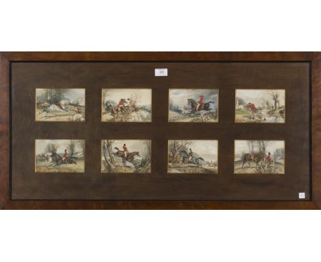 Attributed to Henry Alken - Hunting Scenes, a series of eight watercolours with gouache, each approx 10cm x 15cm, all within 
