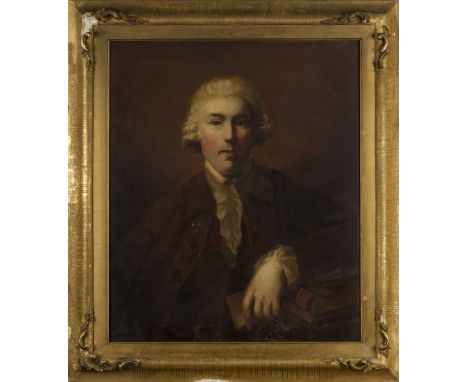 18th Century British School - Half Length Portrait of a Gentleman seated at a Table with Books, oil on canvas, approx 78cm x 