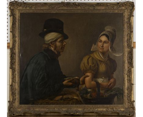 Early/mid-19th Century Dutch School - A Proposal between a Man in a Brimmed Hat holding Poultry and a Lady wearing a Volendam
