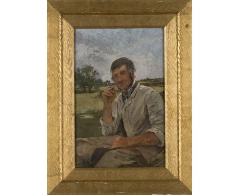 Circle of Elizabeth Stanhope-Forbes - Half Length Portrait of a Stockman smoking a Clay Pipe in a Field, late 19th Century oi