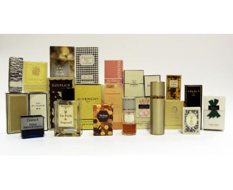 A large collection of various perfumes, including Christian Dior, Givenchy, Chanel, R&G, Christian Lacroix, YSL and Guerlain,