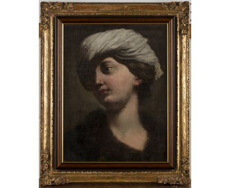 Circle of Guido Reni, Italian School - Head and Shoulders Portrait of a Woman wearing a Turban, 18th Century oil on canvas, a