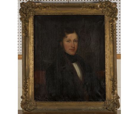 19th Century British School - Half Length Portrait of a Gentleman, oil on canvas, approx 77cm x 63.5cm, within a gilt composi