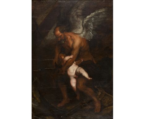 After Anthony van Dyck - Time Clipping the Wings of Love, oil on canvas, approx 112cm x 78cm, within a gilt composition frame