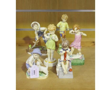 A group of six Royal Worcester bone china figures, comprising 'September', No. 3457, 'October', No. 3417, 'Saturday's Child',