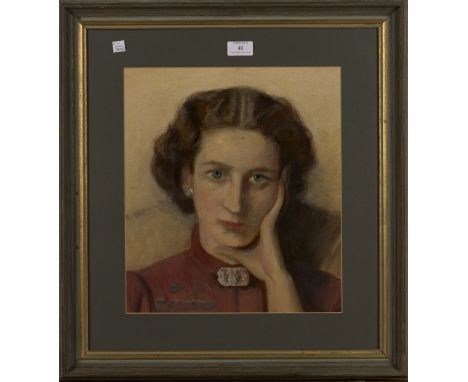 John Hodgson Lobley - Portrait of Eileen Margaret Sutcliffe-Hey, 20th Century oil on artist's board, label verso, approx 36.5