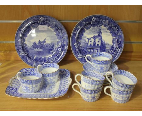 Two Wedgwood blue printed plates, decorated with scenes of 'Washington crossing the Delaware' and 'Old State House, Boston', 