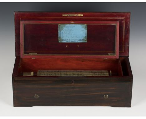 A 19th Century Swiss musical box by Nicole Frères, playing twelve airs on a 33.5cm cylinder, the keywind movement and song sh