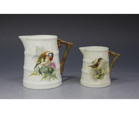 A Royal Worcester bone china cream jug, circa 1924 by Edward Townsend, signed, of coopered tapering cylindrical form with nat