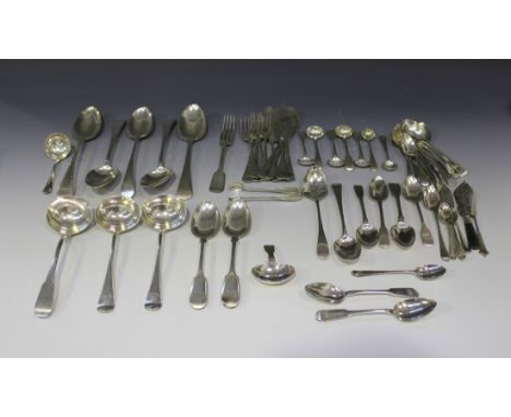 A pair of Victorian silver Old English pattern sauce ladles, London 1872 by Chawner & Co, a silver Fiddle pattern sauce ladle