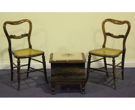 A pair of late Victorian simulated rosewood bedroom chairs with caned seats, on turned legs, together with a Victorian mahoga