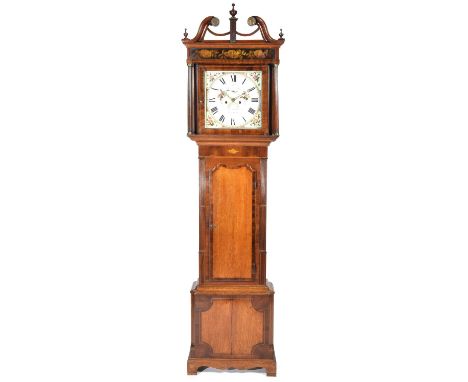 A mid 19th Century oak and mahogany cross banded long case eight day clock by Joseph Blackhurst, WeaverhamHaving a twin swan 