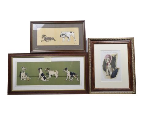 A collection of three Cecil Aldin fine art printsThe first 'The light side of nature' depicting a dog in a bonnet and signed 