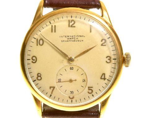 A mid 20th century IWC gold plated automatic wristwatch The circular cream dial with Arabic hour markers and subsidiary secon