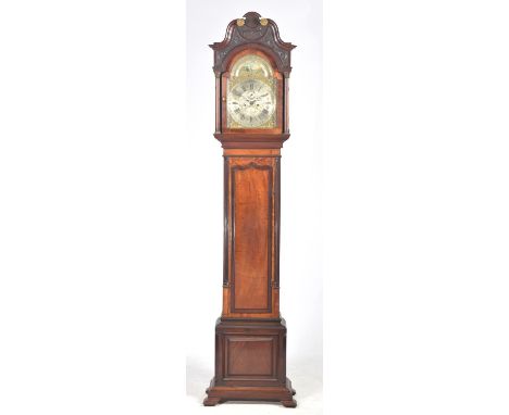 A mahogany cased eight day longcase clock by William Haworth, BlackburnHaving a twin swan neck pediment above a break arch di