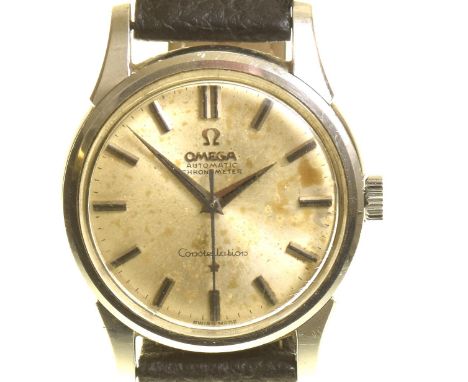 A Gents stainless steel Omega automatic constellation wrist watch The silvered dial applied with baton numerals, fitted with 