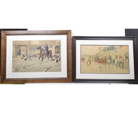 Two Cecil Aldin hunting scene printsThe first 'A hunting morning' and signed lower left corner (59 x 39cm) framed and glazed.