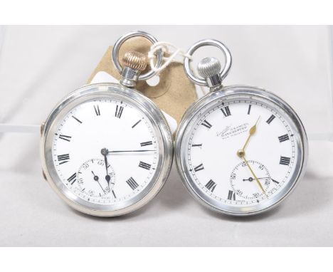 An early 20th Century silver cased pocket watchThe white enameled dial with Roman numerals enclosing a Swiss made movement, a