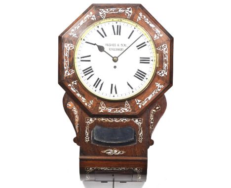 A 19th Century inlaid rosewood single fusee wall clock by Hughes & Son, WrexhamThe octagonal rosewood case inlaid with mother