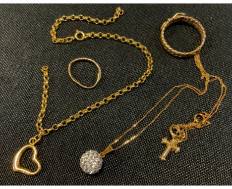 Jewellery - a 9ct gold signet ring; ball pendant necklace etc 4g gross 