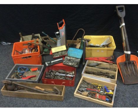 Tools - Spanners, Taps &amp; Dies, Hammers, Saws, screwdrivers, shovel, garden fork, crowbars, etc;  qty 