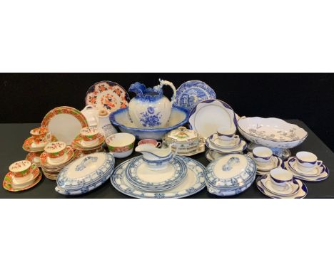 Ceramics - Victorian blue and white table ware; Spode Italian plate;  part tea set, etc 