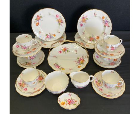 A Royal Crown Derby Posies pattern tea set, for six, inc cake plates, cake stand, etc, mixed marks, all 1st quality 