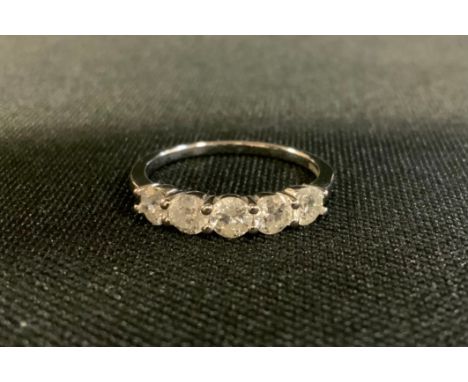 A diamond ring, linear set with five round brilliant cut diamonds, total estimated diamond weight approx 1.0ct, white gold sh
