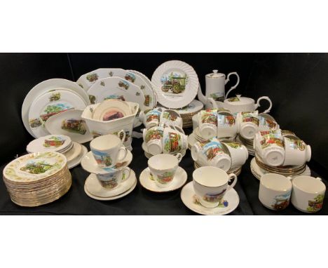 Steam Engine Memorabilia - tea and dinner ware, each printed with a steam locomotive, comprising plates, mugs, teapot, side p