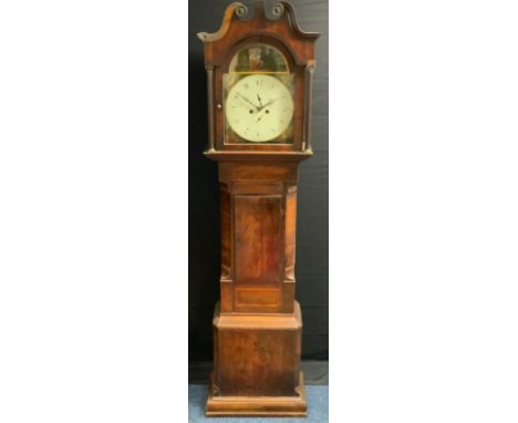 A 19th century longcase clock, the 35cm painted dial with Arabic numerals, subsidiary seconds dial, twin winding holes, eight