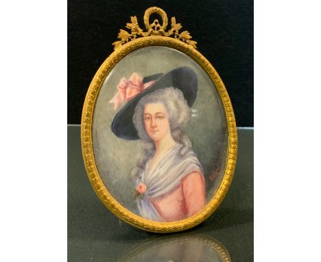 English School, 19th century, a portrait miniature, of a Georginia Cavendish, watercolour on ivory, oval, 9cm x 7.5cm, gilt m