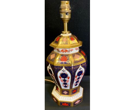 A Royal Crown Derby 1128 Old Imari octagonal table lamp, 31.5cm high overall, first quality 