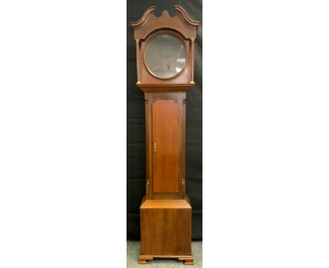 A George III oak longcase clock case, made for a Whitehurst, Derbyshire clock, circular face, free standing pilasters  shaped