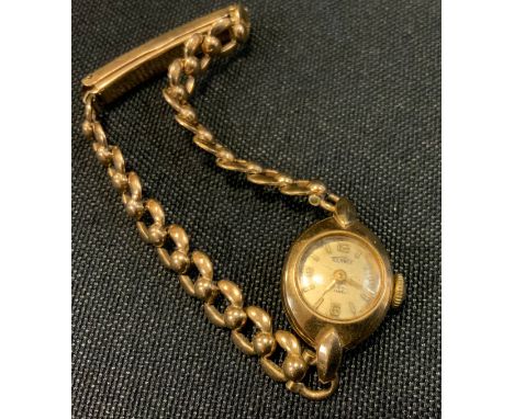 A 9ct gold cased Technos bracelet wristwatch, mechanical movement, 9ct gold fancy link bracelet, 13,2g gross 