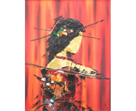 N. E. (20thC School). Portrait of a lady facing dexter, acrylic on canvas, initialled, 57cm x 50cm.