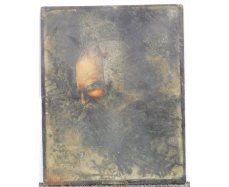 18thC School. Portrait of a bearded gentleman, oil on panel, chalk marks and brown High Holborn label verso, 26cm x 20cm.