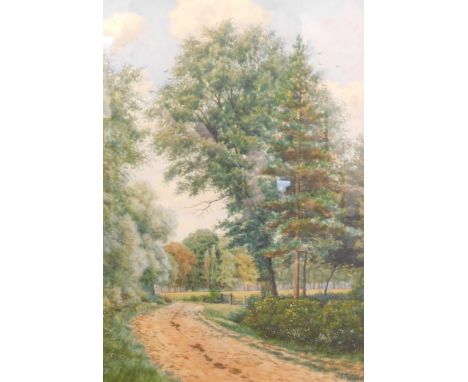 William Bartol Thomas (1877-1947). Tree lined path with gate in the distance, watercolour, signed and dated 1898, 35cm x 23cm