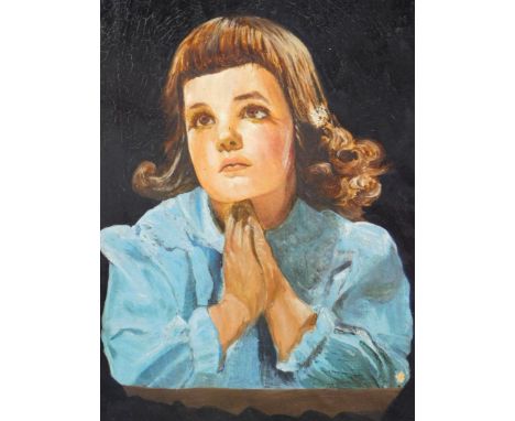 C. S. (20thC). Portrait of a child praying, oil on canvas, initialled, 27cm x 19cm.