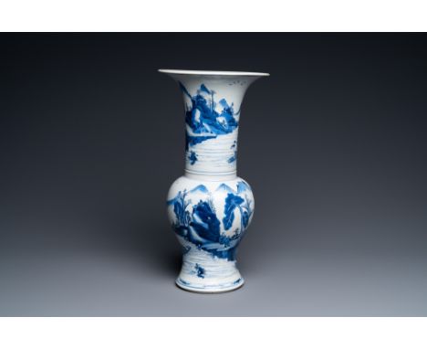 Full title: A Chinese blue and white 'yenyen' vase with fishermen in a mountainous landscape, KangxiDescription:H.: 45 cmThe 