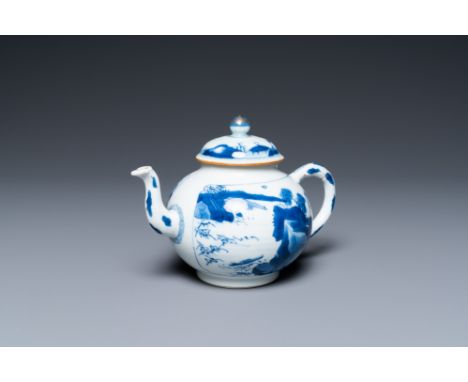 Full title: A Chinese blue and white 'landscape' teapot and cover, Chenghua mark, KangxiDescription:L.: 16,5 cm - H.: 11 cmTh