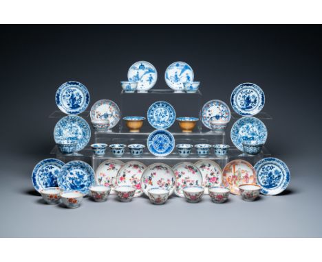 Full title: Twenty-two Chinese blue and white and famille rose cups and nineteen saucers, Kangxi and laterDescription:Dia.: 1