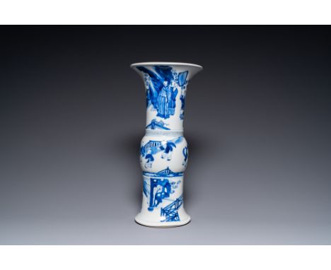 Full title: A Chinese blue and white 'gu' vase with figurative design, KangxiDescription:H.: 45,5 cmÊ Condition: (UV-checked)