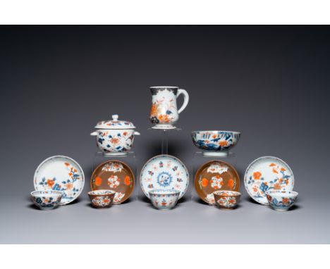 Full title: A Chinese Imari-style porringer, a mug, a bowl and five cups and saucers, Kangxi/QianlongDescription:L.: 15 cm - 