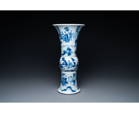 Full title: A Chinese blue and white 'gu' vase, Chenghua mark, KangxiDescription:H.: 45,5 cmÊ Condition: (UV-checked)- The to