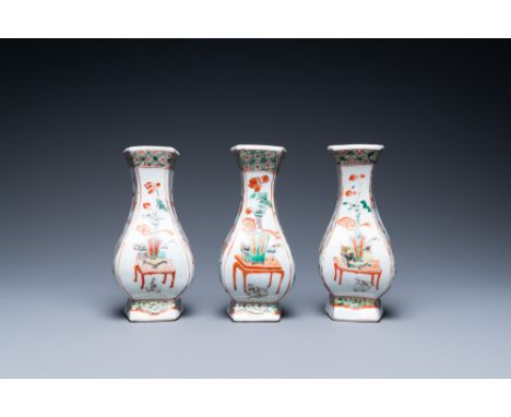 Full title: Three Chinese famille verte wall vases, KangxiDescription:H.: 16 cmThe absence of a condition report does not imp