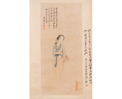 Full title: Hu Ruosi (1916-2004): ÔA Chinese beautyÕ, ink and colour on silkDescription:Dim.: 201 x 44 cm (the scroll )Dim.: 