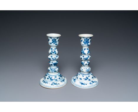 Full title: A pair of Chinese blue and white candlesticks, KangxiDescription:H.: 20 cmThe absence of a condition report does 