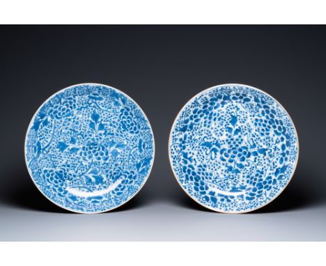 Full title: Two Chinese blue and white 'grapevine' dishes, KangxiDescription:Dia.: 38,5 cmThe absence of a condition report d