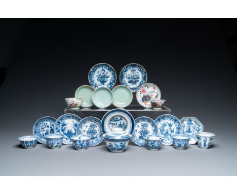Full title: A varied collection of Chinese cups and saucers, 18/19th C.Description:Dia.: 14,5 cm (the largest saucer)Dia.: 12